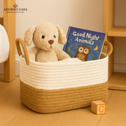 Raya Recta Jute & Cotton Basket β Brown Handle